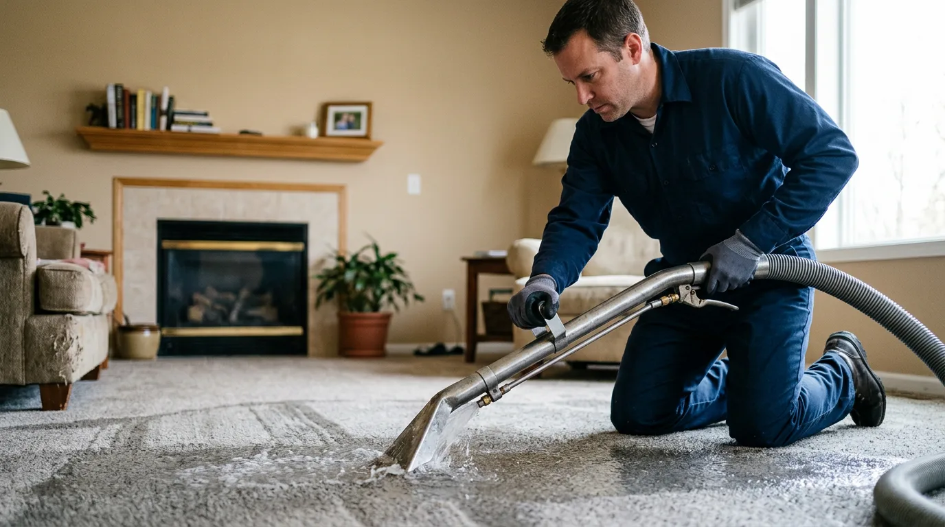 Water damage restoration technician working near Venice, IL